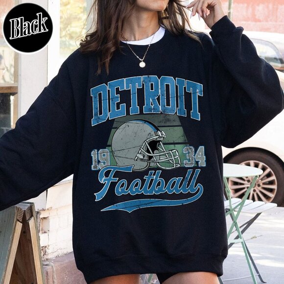 Detroit Football Vintage Style Crewneck Sweatshirt 17 - Picture 1 of 5